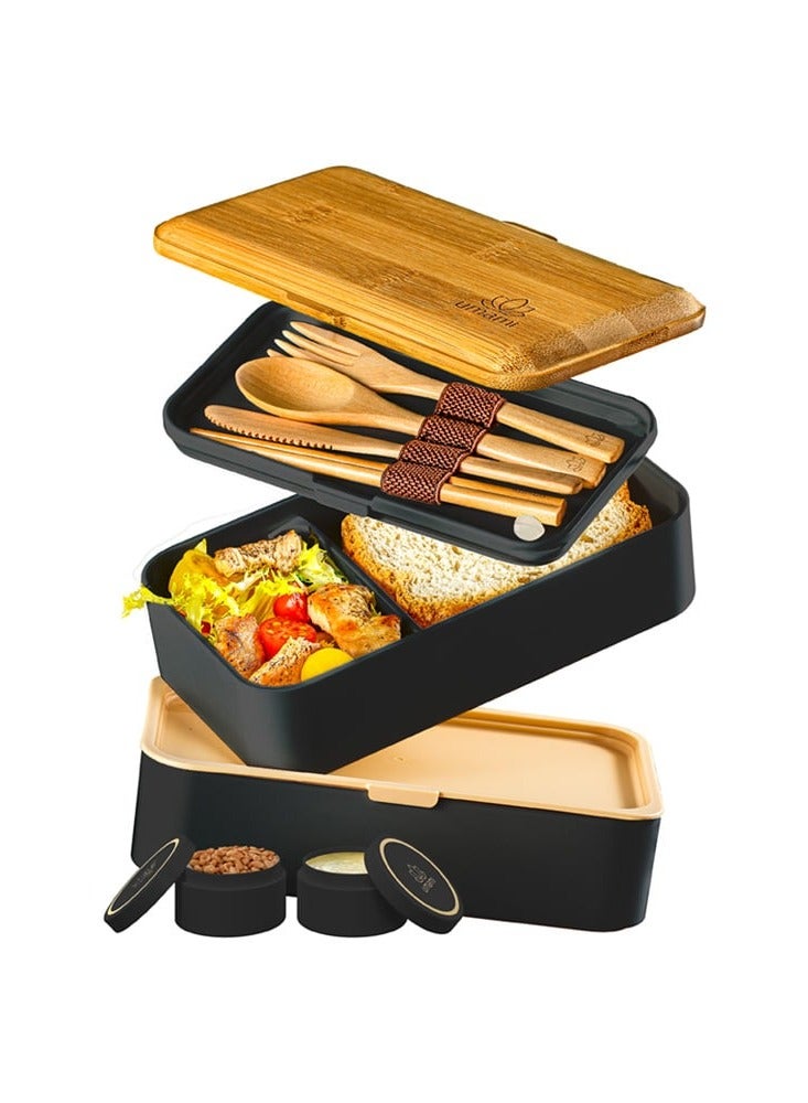 UMAMI Bento Box Black & Bamboo, 1200ml - Image 2