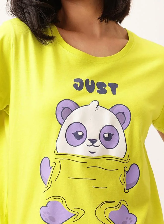 Clovia Clovia Graphic Print Short Sleeve Cotton T-Shirt and Drawstring Pyjama Set