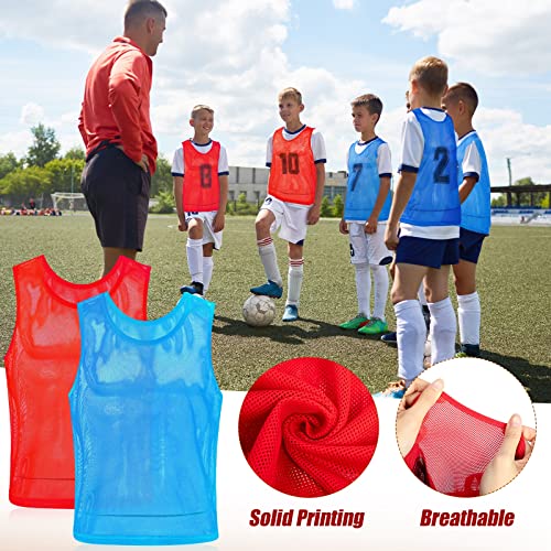 Vabean 24 Pack Nylon Mesh Scrimmage Team Practice Vests Pinnies Jerseys Train Vest for Adult Sport Basketball Soccer Football (Blue, Red) - Image 3