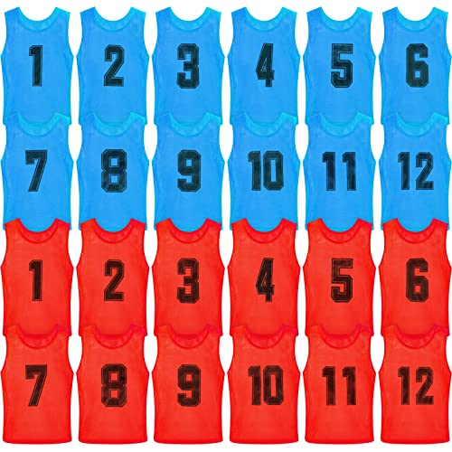 Vabean 24 Pack Nylon Mesh Scrimmage Team Practice Vests Pinnies Jerseys Train Vest for Adult Sport Basketball Soccer Football (Blue, Red) - Image 1