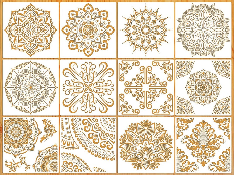 Ivanas 12 Pack Large Reusable Mandala Stencil Laser Cut Painting Template for Floor Furniture Wall Tile Fabric Painting DIY Decor - Image 1