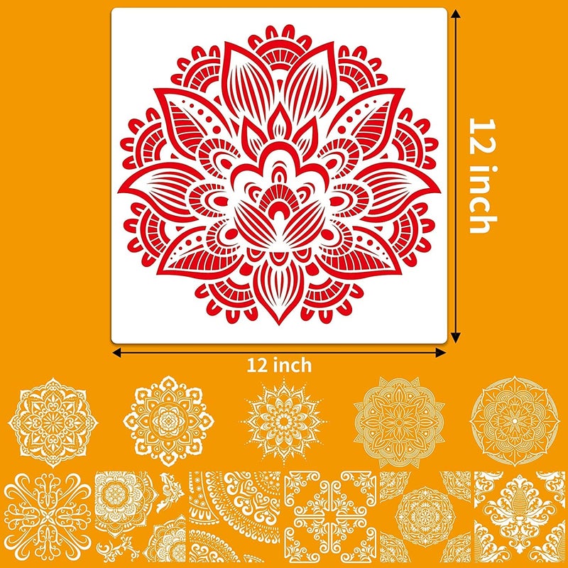 Ivanas 12 Pack Large Reusable Mandala Stencil Laser Cut Painting Template for Floor Furniture Wall Tile Fabric Painting DIY Decor - Image 2