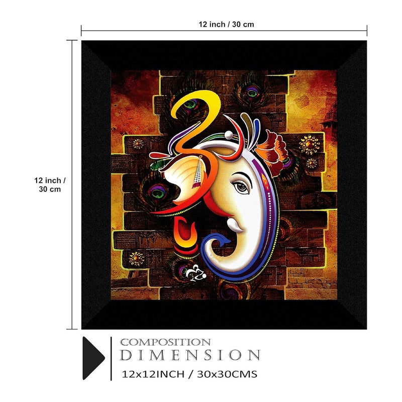 SAF SAF Ganesha UV Coated Home Decorative Gift Item Frame Painting 12 inch X 12 inch SANFO89(Multicolor) - Image 3