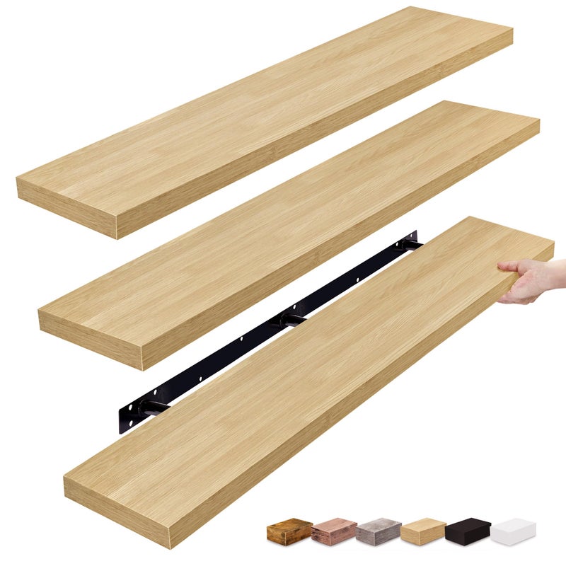 Sorbus Floating Shelves for Wall - 55 Inch Extra-Long Bathroom Shelves, Wall Decor for Bedroom, Kitchen, Living Room, Book Storage - Mounted Floating Shelf with Hidden Brackets (Maple Wood, 3 Pack) - Image 1