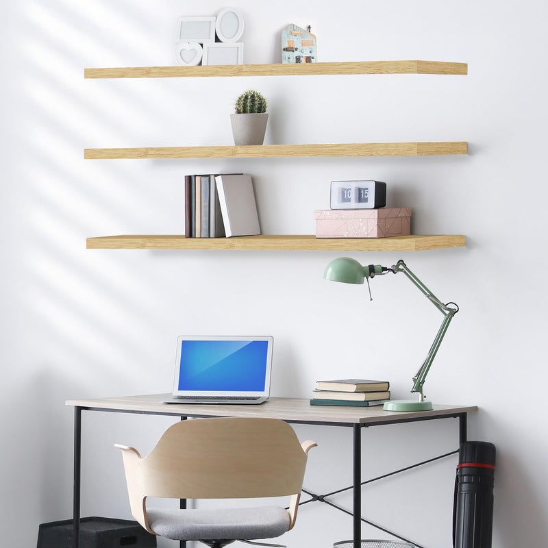 Sorbus Floating Shelves for Wall - 55 Inch Extra-Long Bathroom Shelves, Wall Decor for Bedroom, Kitchen, Living Room, Book Storage - Mounted Floating Shelf with Hidden Brackets (Maple Wood, 3 Pack) - Image 5