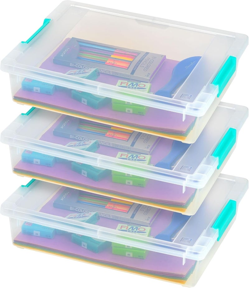 IrisUSA 6 Qt. Plastic Storage Bins Containers with Lids, 3 Pack, Small Sensory Bin, Craft Storage, Craft Organizers & Storage, Organizing Container for Home, Office & Art Supplies, Stackable, Clear - Image 1