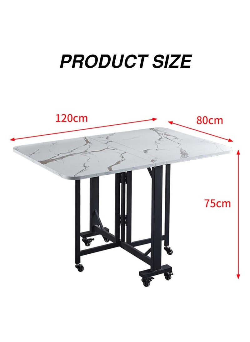 DubaiGallery 6 People Modern Folding Dining Table by 6 Wheels, 0.7 Inches Thick Table Top Movable Kitchen Table - Image 2