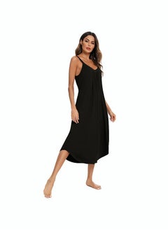 NIBEMINENT Women's Cotton Sleeveless Nightdress Classic Solid V-Neck Dress Comfortable Breathable Pleated Long  - Image 4