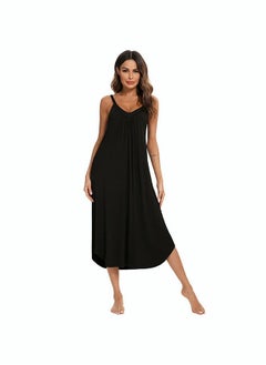 NIBEMINENT Women's Cotton Sleeveless Nightdress Classic Solid V-Neck Dress Comfortable Breathable Pleated Long  - Image 1