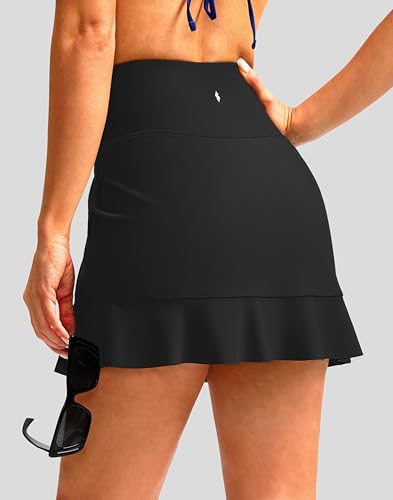 Soothfeel Women's Swim Skirt with Pocket High Waisted Ruffle Tummy Control Tankini Swimsuit Bathing Suit Bottoms (Black,M) - Image 2