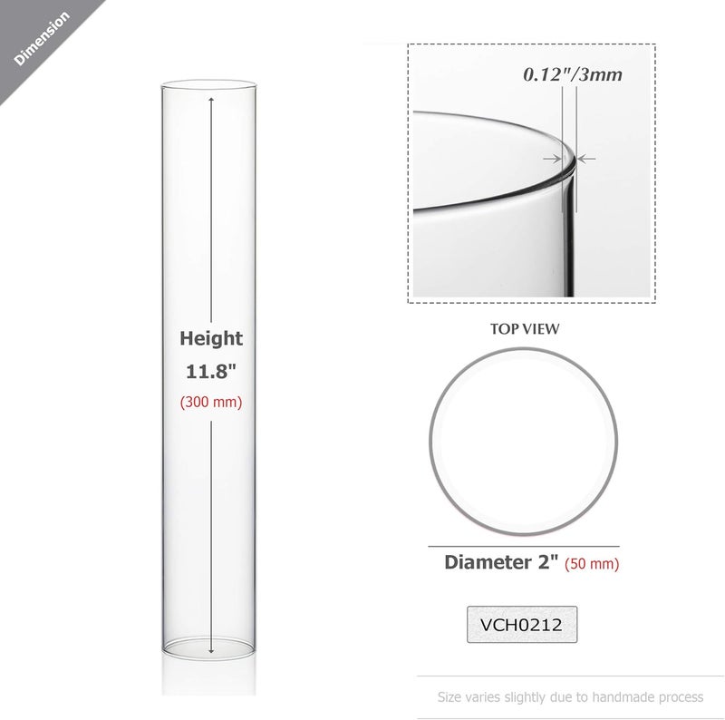 WGVI Hurricane Candle Holder Sleeve, Wide 2", Height 12", 2 Pieces, Clear Glass Cylinder Open Both Ends, Chimney Shade Tube (HST0212_2pc) - Image 1