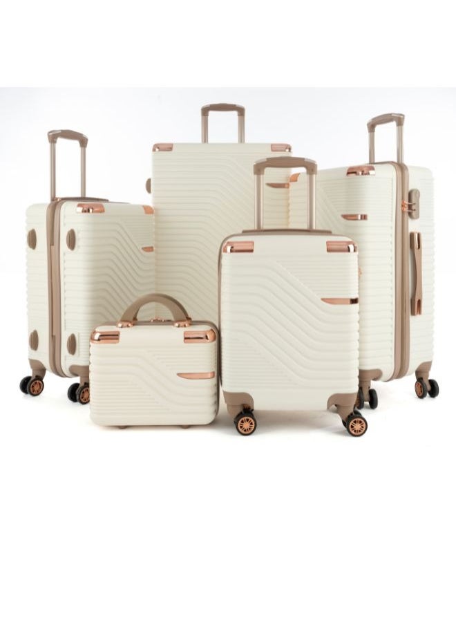 ليمرا - طقم شنط سفر مكون من خمس حقائب أمتعة لون بيج- ذهبي بمقاس 32"/28"/24"/20"/12 انش - Image 1