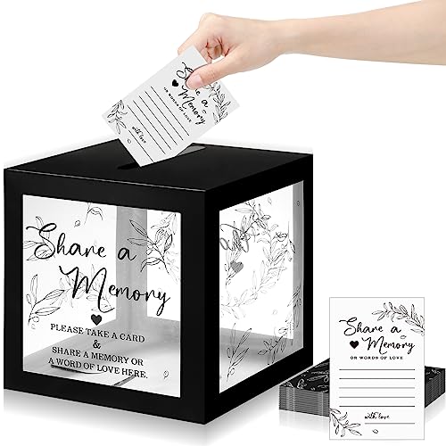Pajean 50 Pcs Greenery Share a Memory Cards for Collections of Life Memory Guest Cards Box Ideas for Funeral Graduation Wedding Bridal Shower Birthday Anniversary RetirementBlack - Image 1