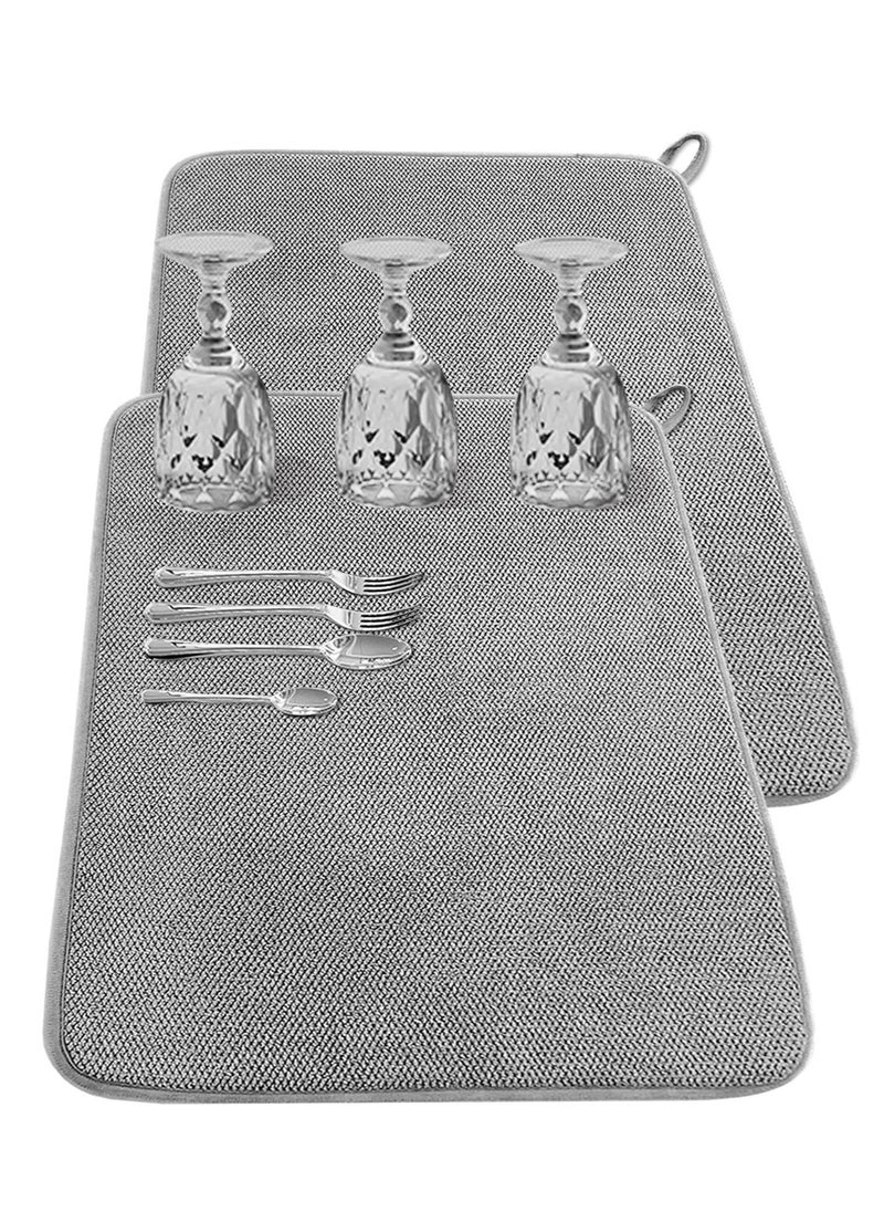 ماركة غير محددة Large Dish Drying Mat for Kitchen Counter, 2 Pcs Absorbent Dish Drainer Mat, Super Absorbent Dish Drying Pads, for Countertops, sinks, draining racks(Gray)  - Image 1