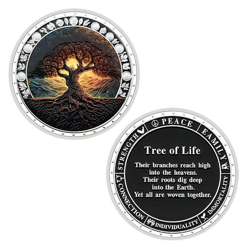 Rumkou Tree of Life Challenge Coin Home Decor Challenge Coin Collection Gift (Silvery) - Image 1