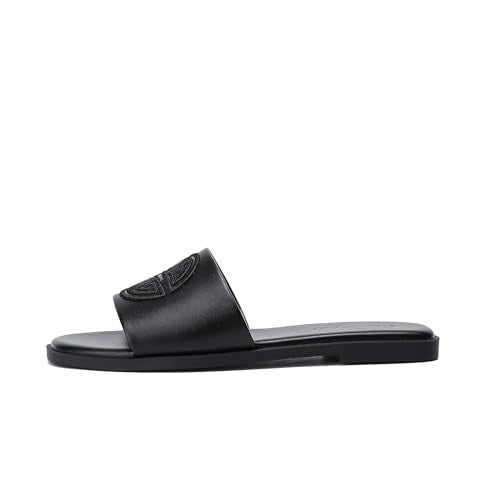 Stratuxx Kaze Womens Flat Sandals Dressy Summer Slide with Memory Foam Comfortable Cute Leather Black Sandals for Women - Image 5