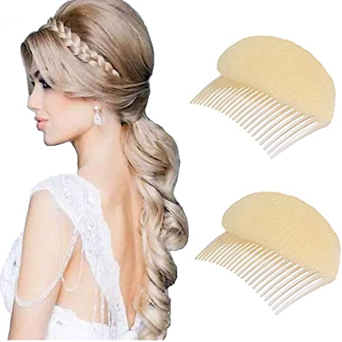 ericotry Hair Comb, 2PCS Charming Bump It Up Volume Inserts Hair Decoration Comb Sponge Foam Do Beehive hair styler Insert Tool (Beige, Nylon) - Image 1