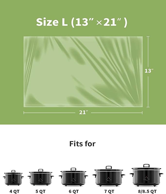 KOOC Slow Cooker Liners 13"x21" 20 Count Cooking Bags Pot Liners Disposable Bags Fit 3 qt to 8.5 qt Slow Cooker BPA Free, 2 Packs (20 Liners Total) - Image 5