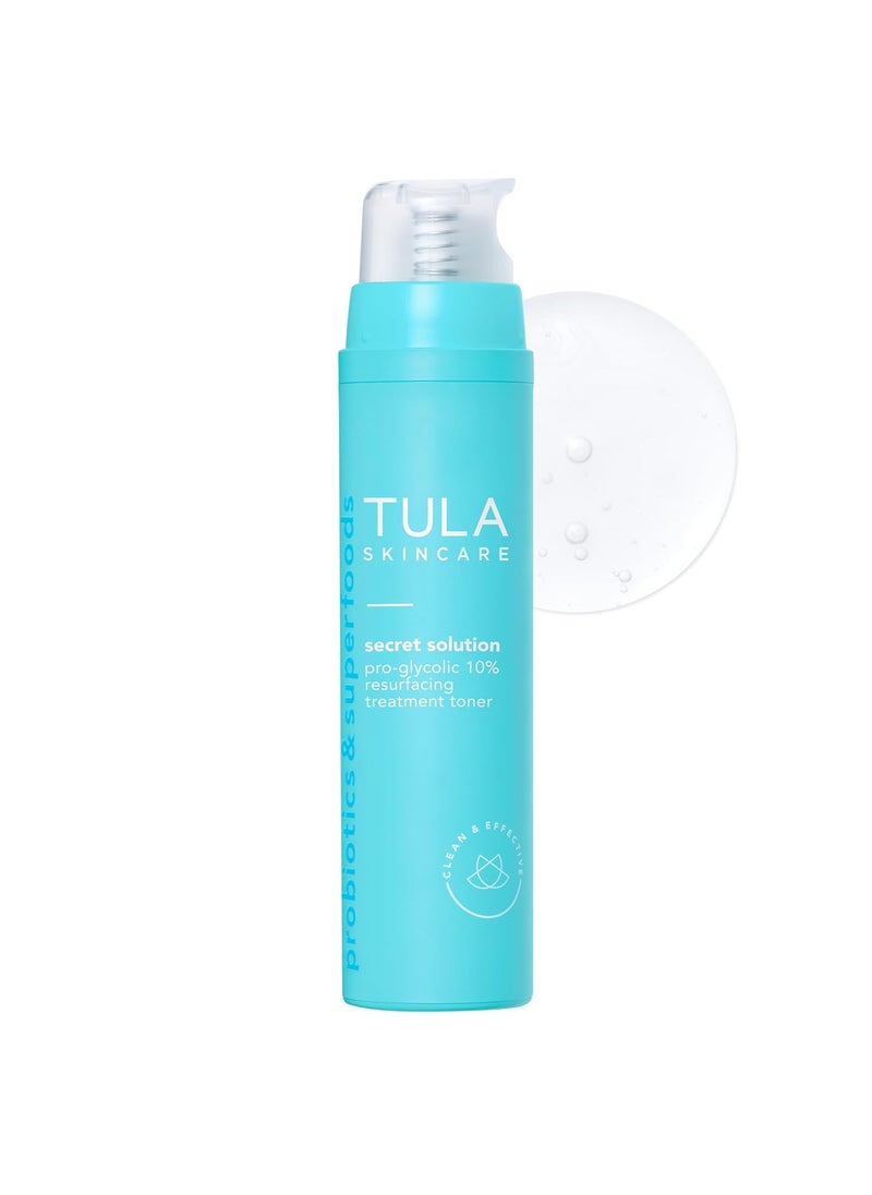 TULA TULA Skin Care Secret Solution ProGlycolic 10 pH Resurfacing Toner  Face Toner to Gently Exfoliate and Hydrate Skin with Proprietary Blend of Probiotics and Glycolic Acid 27 oz 