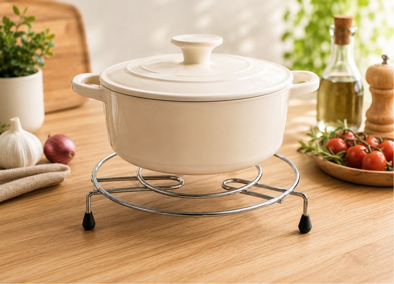 Dunekart Round Pot Stand Trivet, Stainless Round Pot Stand Trivet, Stainless Steel Heat Resistant Steamer Rack for Kitchen, Hot Plate Holder Cooker Donga Stand - SilverSteel Heat Resistant Steamer Rack for Kitchen, Hot Plate Holder Cooker Donga Stand - Silver - Image 1