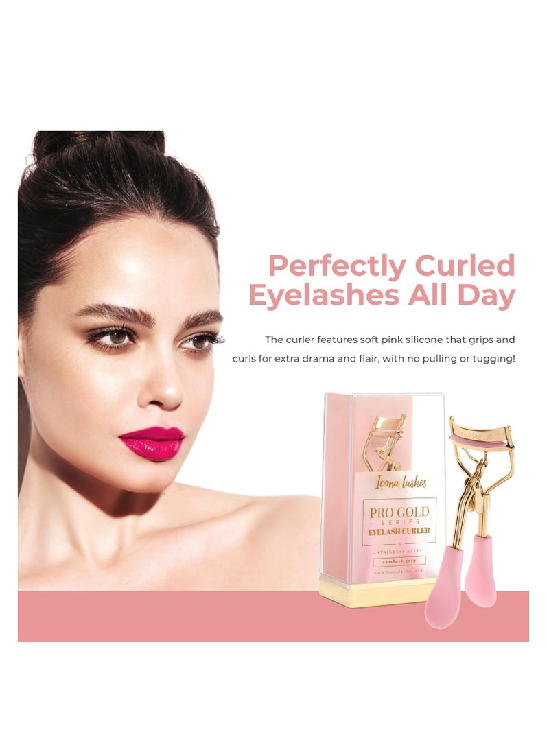Icona Lashes Eyelash Curler - 24K Gold-Plated Stainless Steel Precision Eye Lash Curler for Lush, Luxurious Lashes - Silicone Eyelash Curler Pads, Ergonomic Cushioned Handles - with Replacement Pads  - Image 3