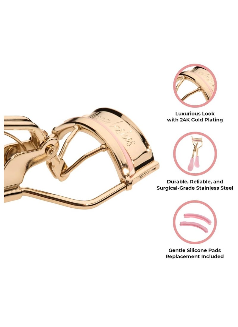 Icona Lashes Eyelash Curler - 24K Gold-Plated Stainless Steel Precision Eye Lash Curler for Lush, Luxurious Lashes - Silicone Eyelash Curler Pads, Ergonomic Cushioned Handles - with Replacement Pads  - Image 4