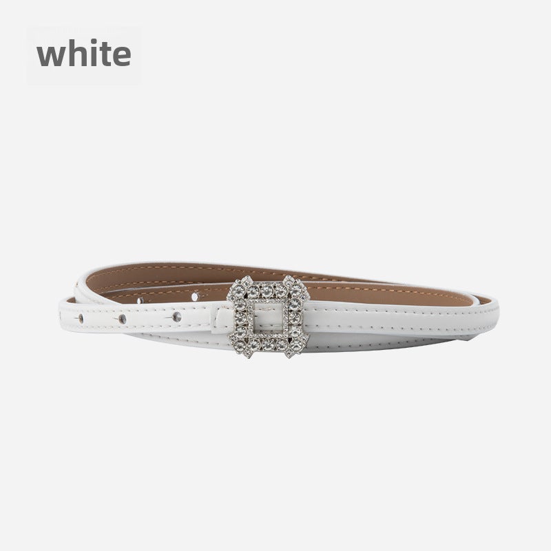 Genuine Leather Womens Slim Rhinestone Belt 11671-Vegetable Green - Image 2