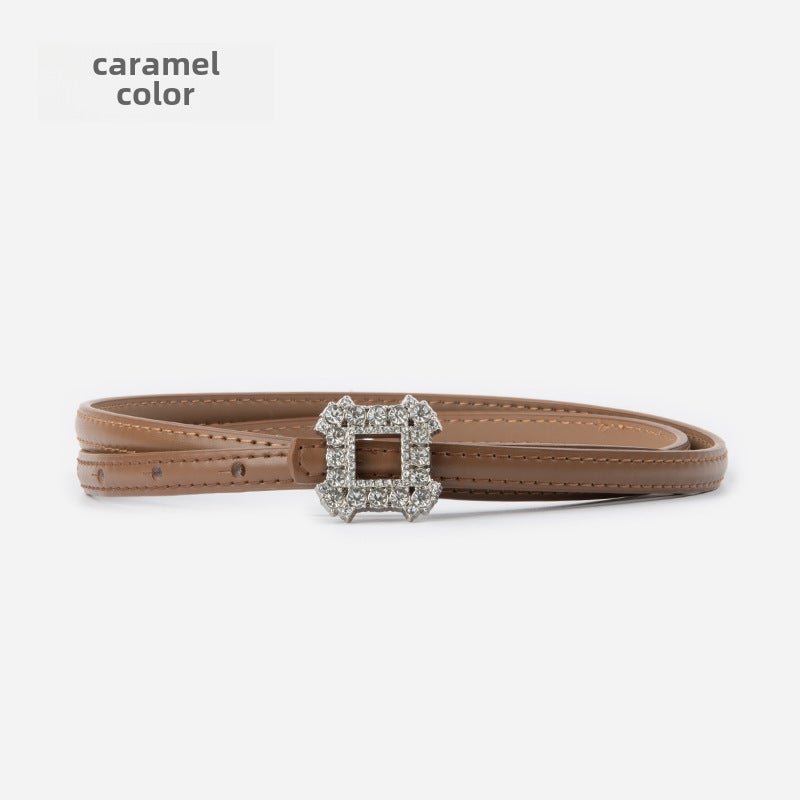 Genuine Leather Womens Slim Rhinestone Belt 11671-Vegetable Green - Image 5