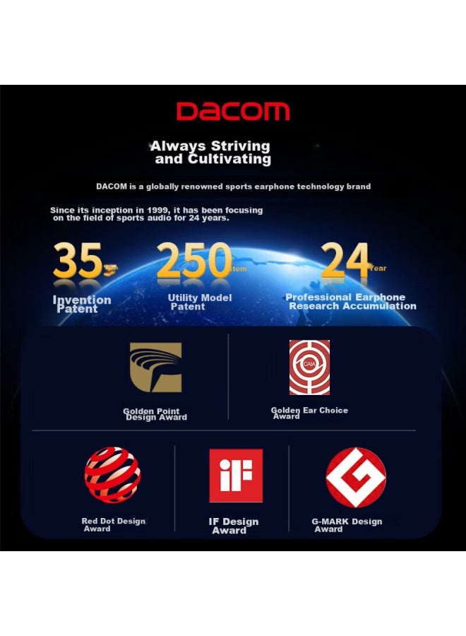 Dacom Athlete Tws True Wireless Sports Bluetooth Earphones, Waterproof Earbuds For Running, Dual-ear 5.3 Music In-ear Headphones, Compatible With Apple, Huawei, Android, Xiaomi, Black - Image 2