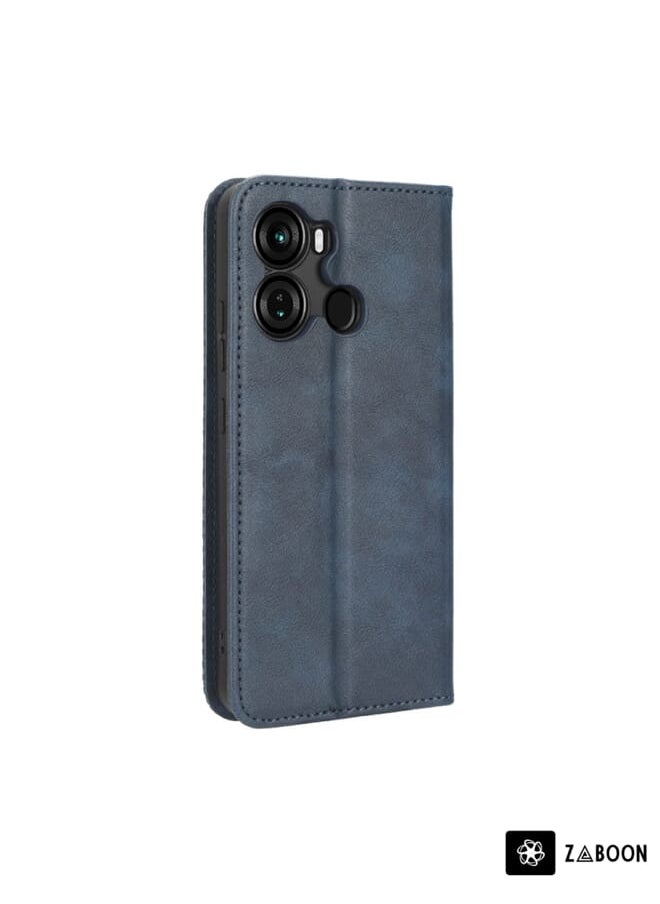جراب هاتف جلدي بمشبك مغناطيسي بتصميم كلاسيكي لهاتف Itel P40 (أزرق)