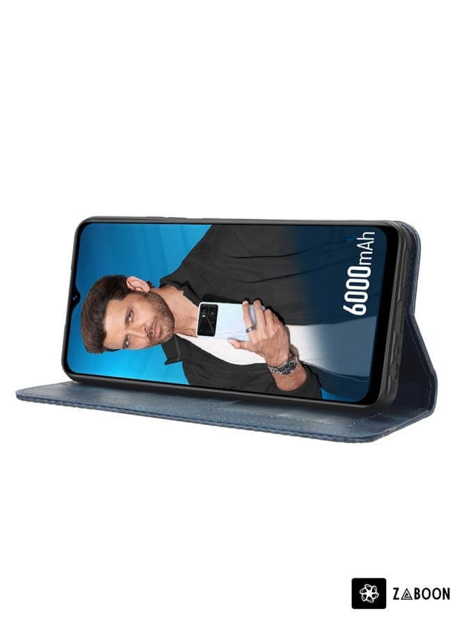 جراب هاتف جلدي بمشبك مغناطيسي بتصميم كلاسيكي لهاتف Itel P40 (أزرق)