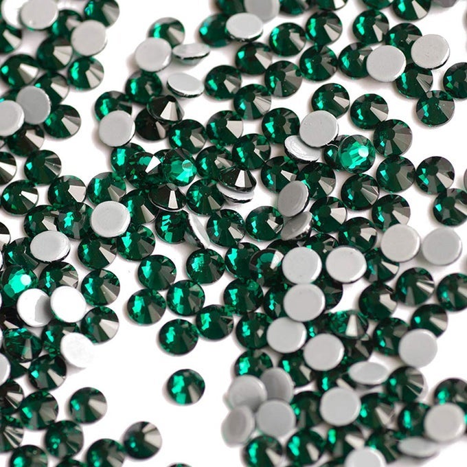 HOTFIX CRYSTAL RHINESTONES HOT FIX CRYSTALS FOR CRAFTS CLOTHES FLATBACK GLASS CRYSTAL FOR DECORATION ROUND GEMS EMERALDGREEN SS10 1440PCS