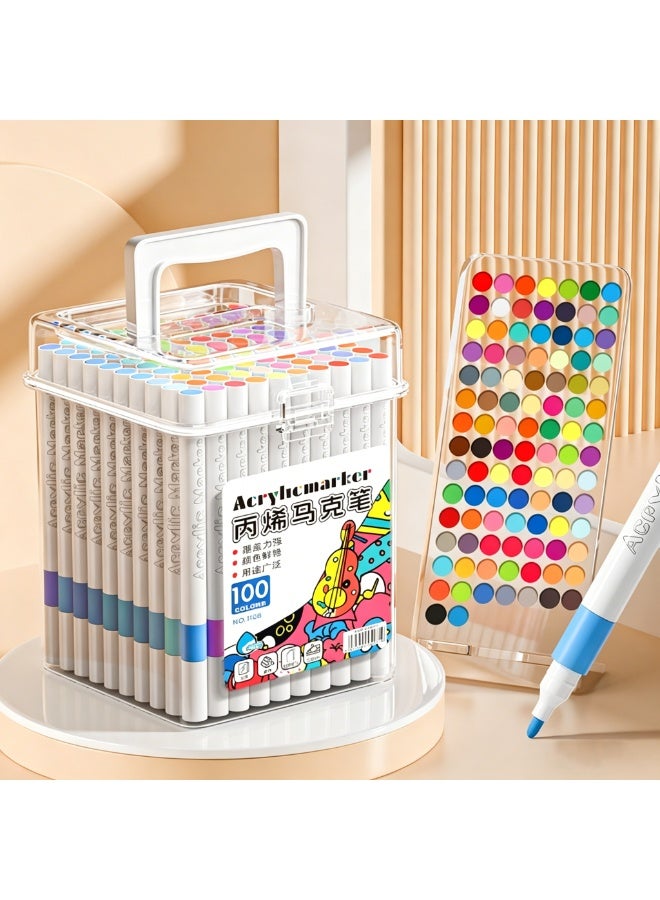 NIBEMINENT 100 Colors Children’s Acrylic Painting Marker Set – Assorted Colors, Waterproof, Opaque Coloring Markers, Stackable, Quick-Drying, Hand-Painted, Ideal for Kindergarten Learning Supplies - Image 1