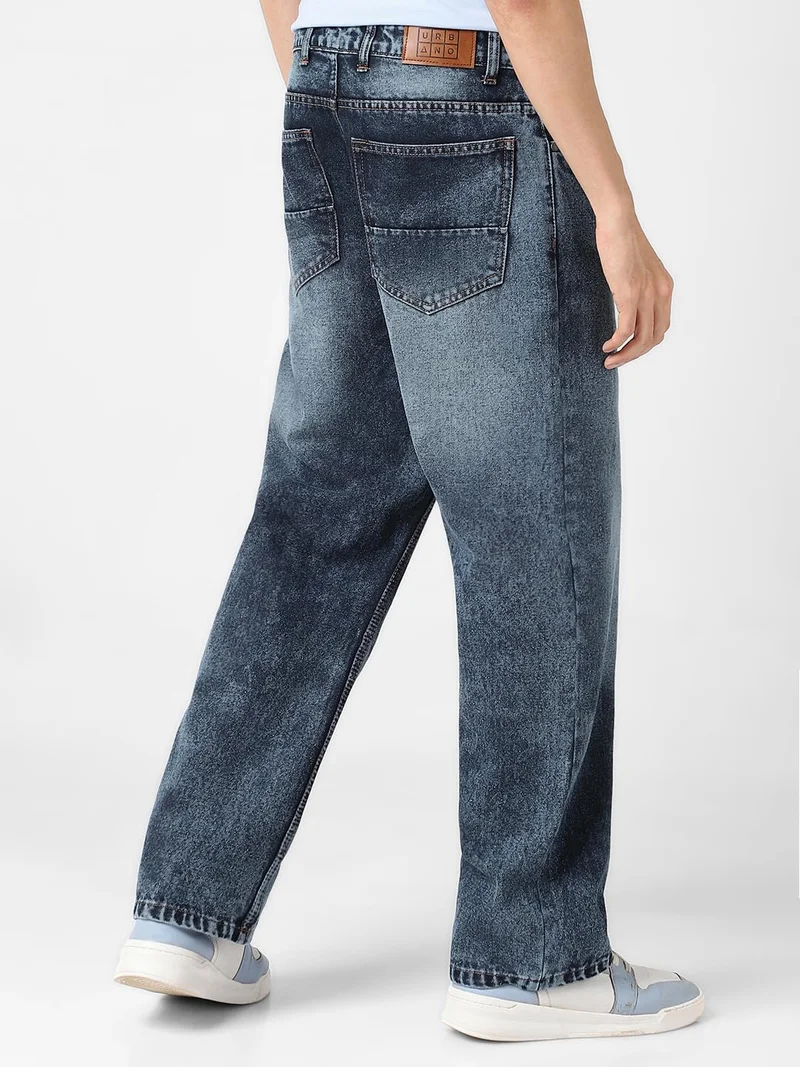 Urbano Fashion  Urbano Fashion Men's Dark Blue Loose Baggy Fit Washed Jeans Non-Stretchable  | Best Price UAE