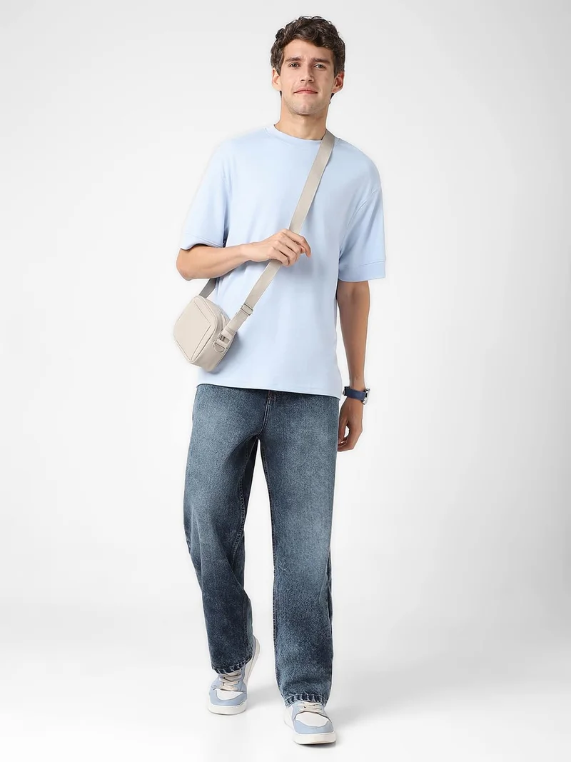 Urbano Fashion  Urbano Fashion Men's Dark Blue Loose Baggy Fit Washed Jeans Non-Stretchable  | Best Price UAE