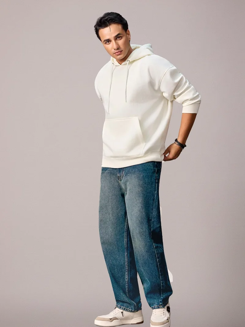 Urbano Fashion Men's Dark Blue Loose Baggy Fit Washed Jeans Non-Stretchable