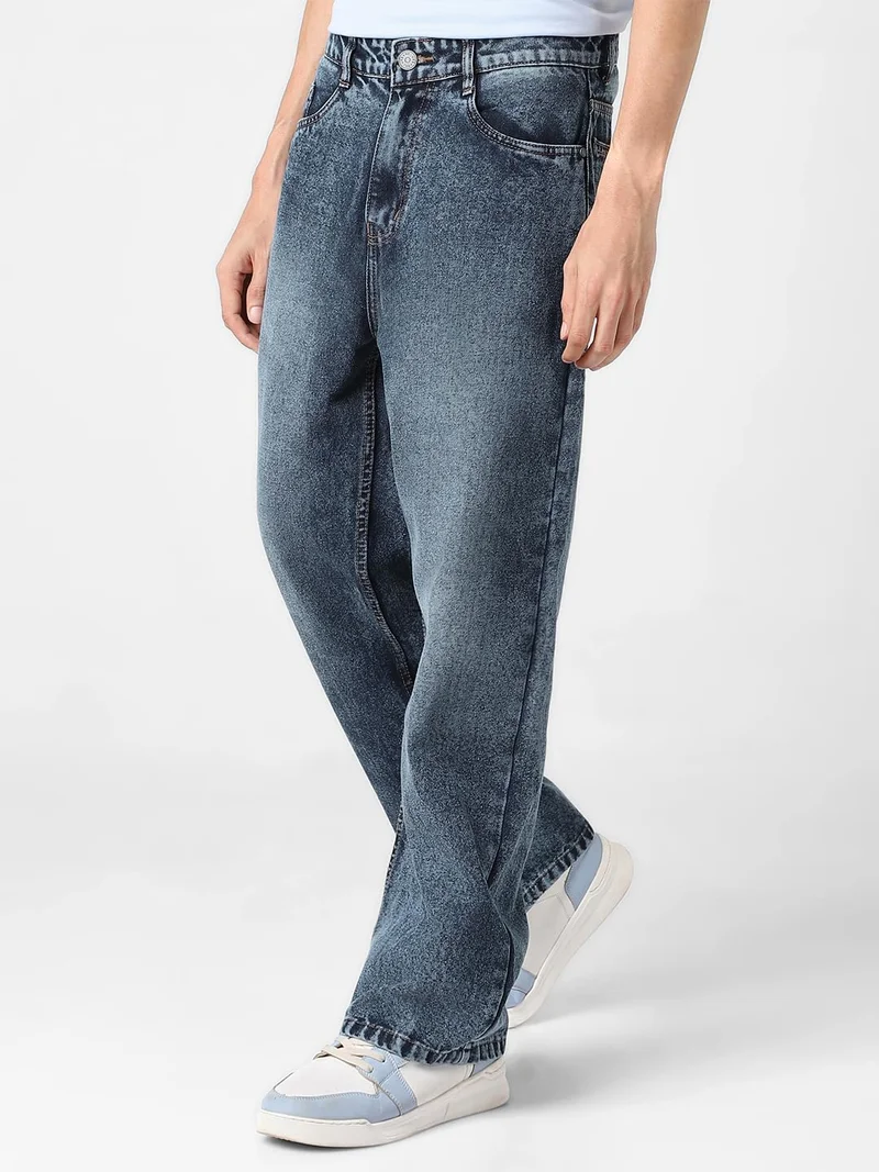 Urbano Fashion  Urbano Fashion Men's Dark Blue Loose Baggy Fit Washed Jeans Non-Stretchable  | Best Price UAE