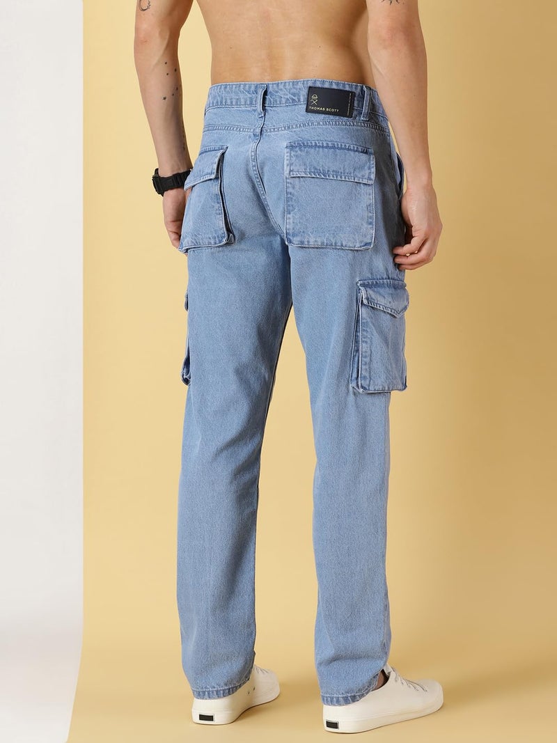 Thomas Scott Men's Relaxed Fit Cargo Jeans (TSJ081-LightBlue, 30) - Image 4