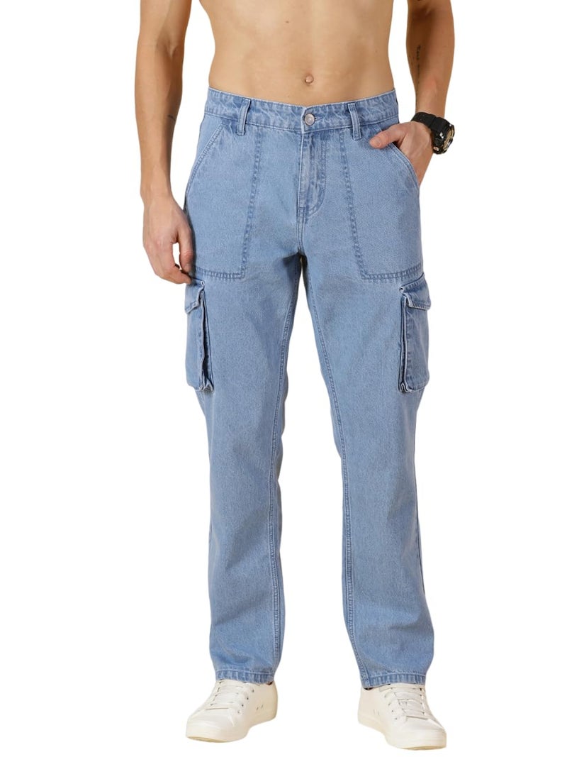 Thomas Scott Men's Relaxed Fit Cargo Jeans (TSJ081-LightBlue, 30) - Image 1
