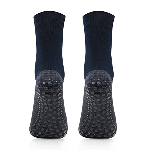 Bonjour Men's Woolen Navy Color Anti-Skid (Gripper) Indoor Socks -Pack Of 2, Navy Color - Image 3