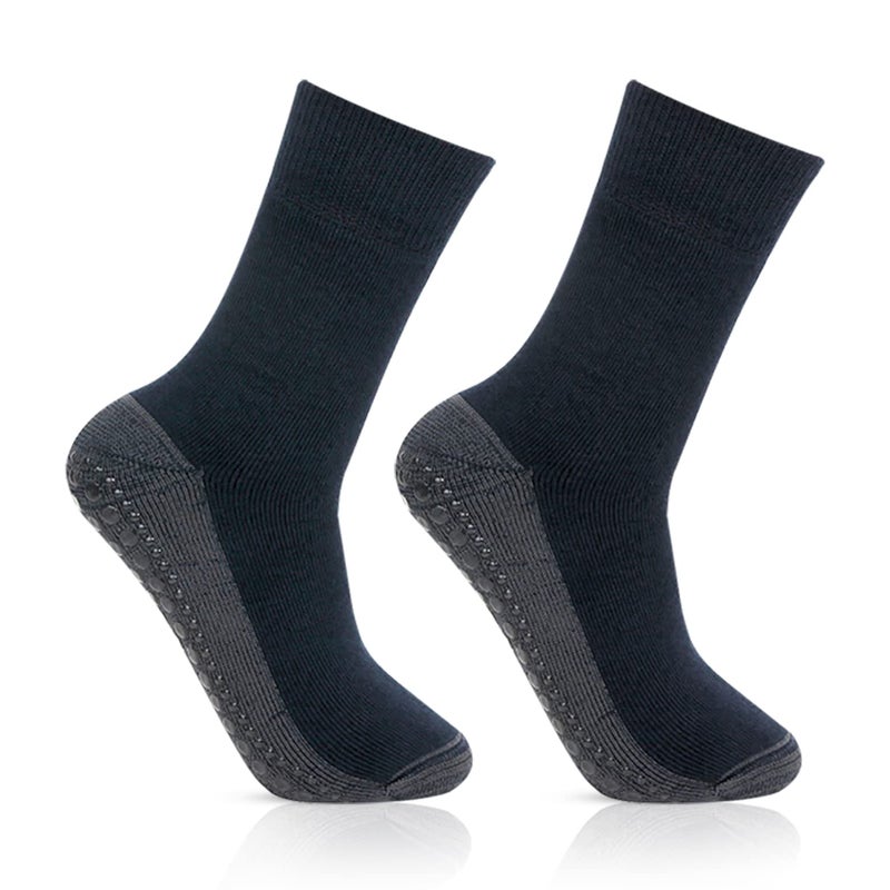 Bonjour Men's Woolen Navy Color Anti-Skid (Gripper) Indoor Socks -Pack Of 2, Navy Color - Image 4