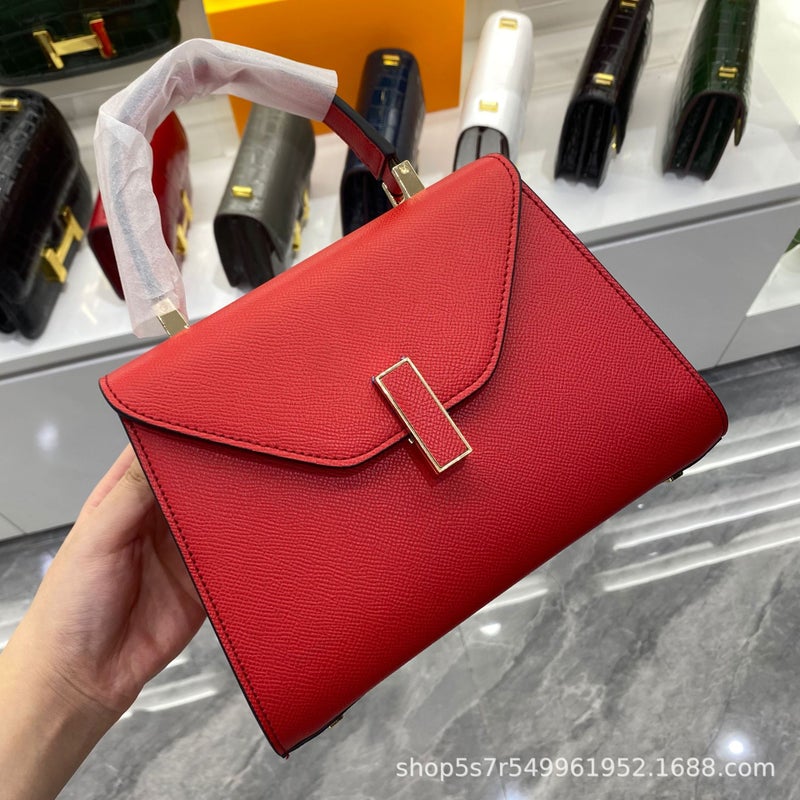 Vintage Trapezoidal Cowhide Genuine Leather Crossbody Shoulder Bag For Women With Vertical Buckle, Flap, Small Gold Bar, Tofu Bag, Versatile - Image 3