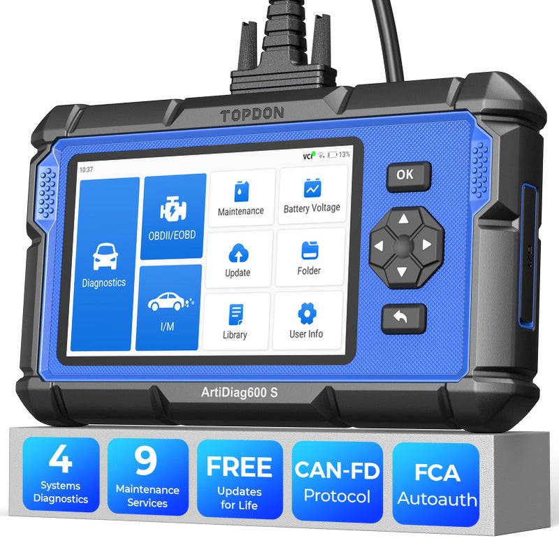 TOPDON AD600S-A Car Diagnostic Tool, 9 Reset Services,4 Systems Car Diagnostics Tool with Oil/ABS/SAS/TPMS/BMS/DPF/ETS/Brake/Injector Coding...Free Updates,Android 11.0 - Image 1