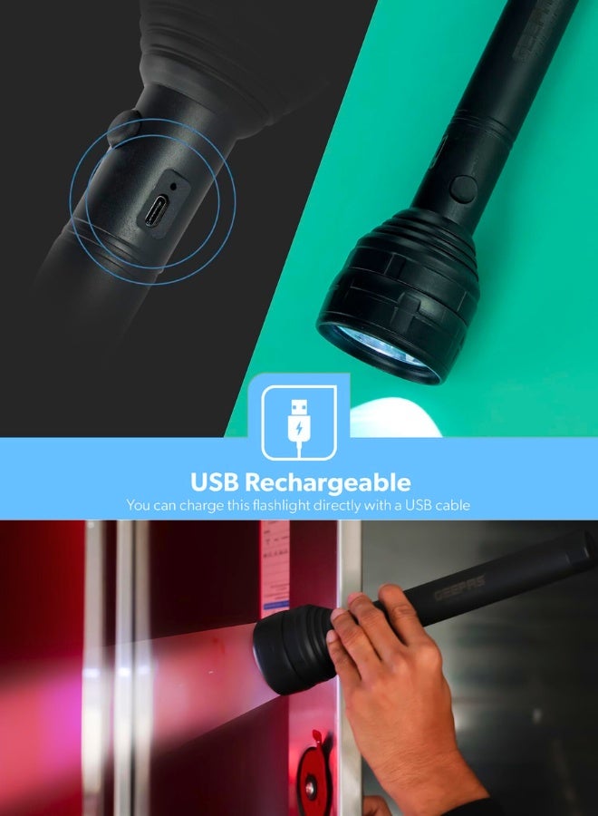 مصباح يدوي LED قابل لإعادة الشحن، قابل لإعادة الشحن عبر USB، GFL51052 | يعمل لمدة 8 ساعات، مزود ببطارية ليثيوم، مثالي للتخييم والرحلات والأنشطة الخارجية - Image 3