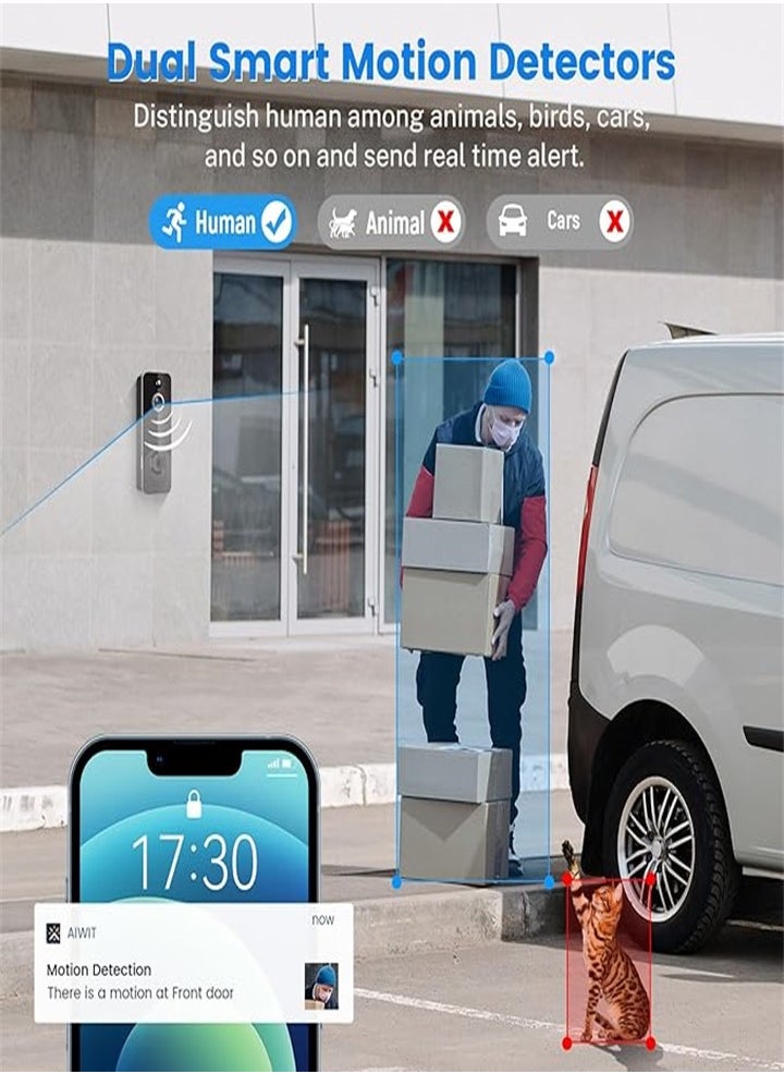 Wireless doorbell, WiFi doorbell with free ringtones, battery powered, real-time display
