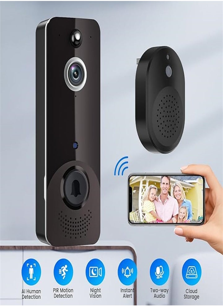 Wireless doorbell, WiFi doorbell with free ringtones, battery powered, real-time display