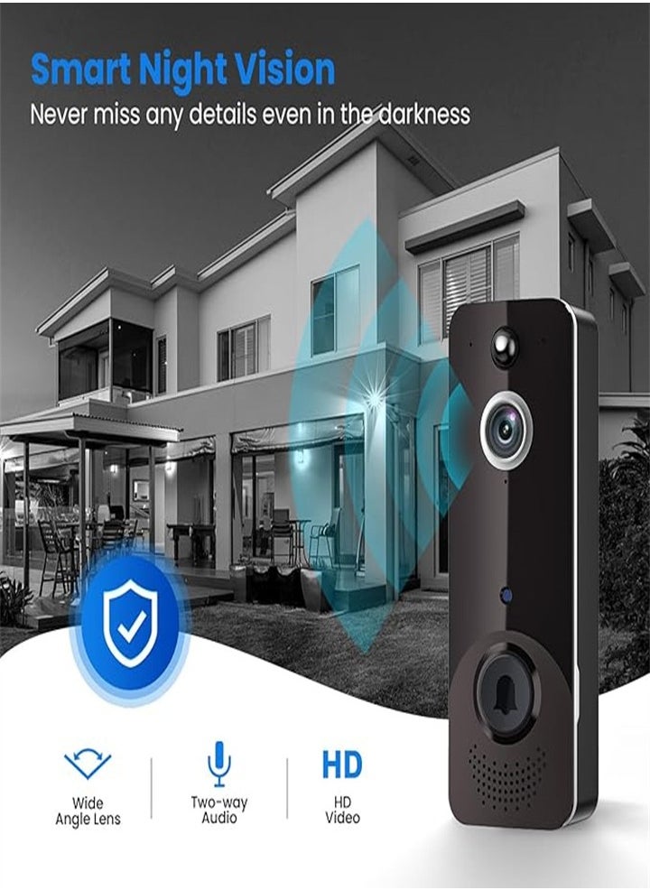 Wireless doorbell, WiFi doorbell with free ringtones, battery powered, real-time display
