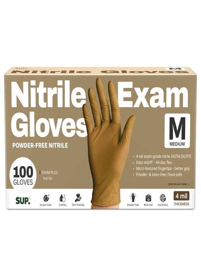 SUP Powder-Free Nitrile Gloves, 100 Count Food Safe Latex-Free Disposable Gloves for Medical Cooking Cleaning Food Prep, Tan (Medium) - Image 1
