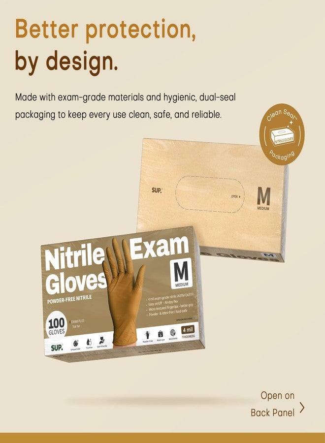 SUP Powder-Free Nitrile Gloves, 100 Count Food Safe Latex-Free Disposable Gloves for Medical Cooking Cleaning Food Prep, Tan (Medium) - Image 5