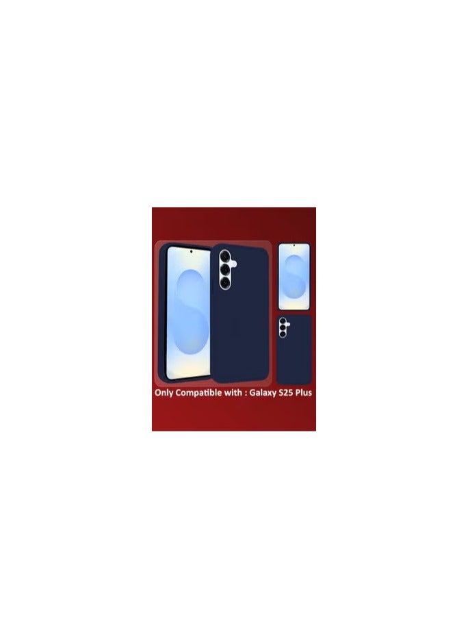 CATANES Galaxy S25 Plus 3Packs Case Silicone with Stand Function Finger Grip Case Cover with 2 Shock Proof Screen Protectors / Dark Blue - Image 2